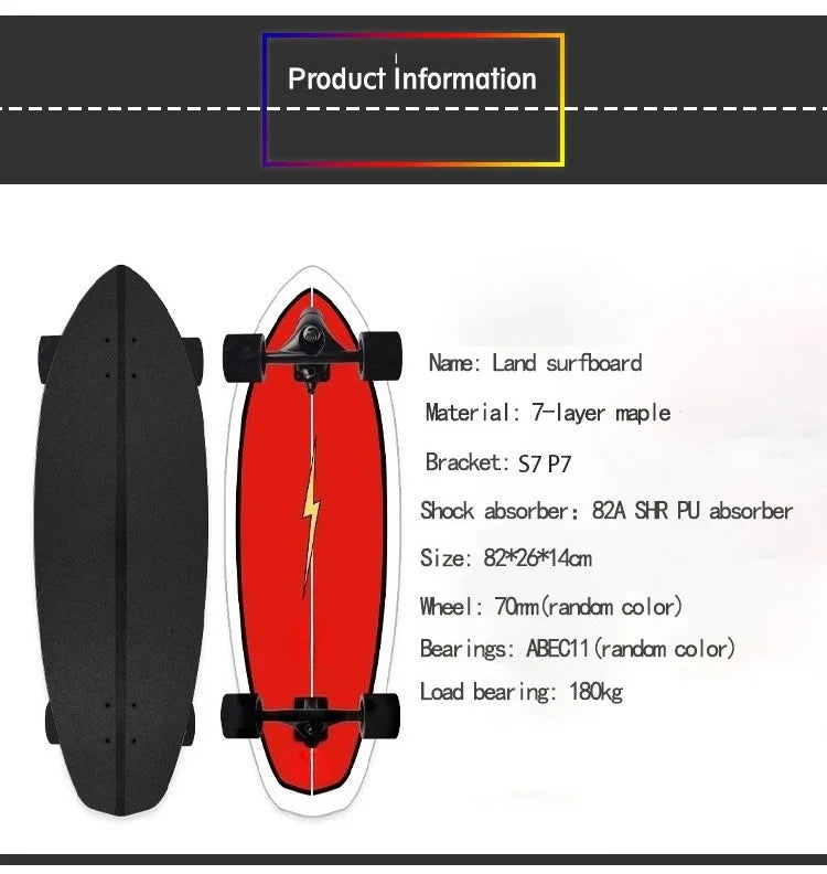 82cm Professional S7 P7 Carver Surf Land Skateboard Highly Smooth Maple Professional Land Surfboard Big Fish Board