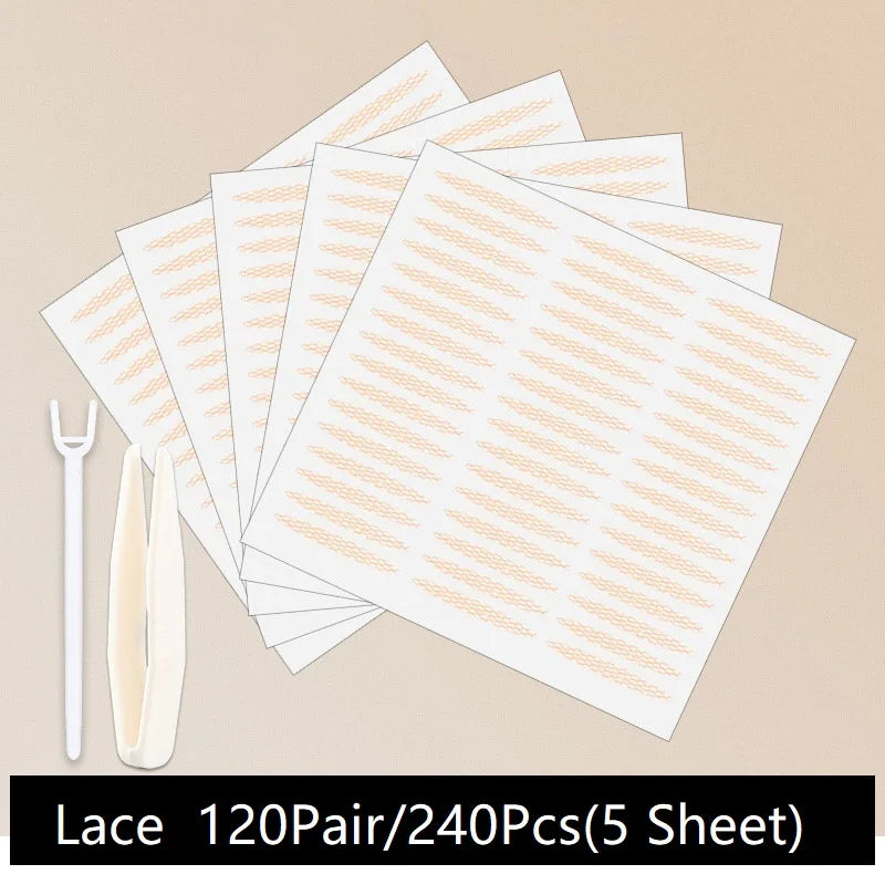 240PCS Eyelid Tape Double Glue Sticker Invisible Double Fold Eyelid Lace Paste Clear Beige Stripe Self-adhesive Eye Makeup Tool