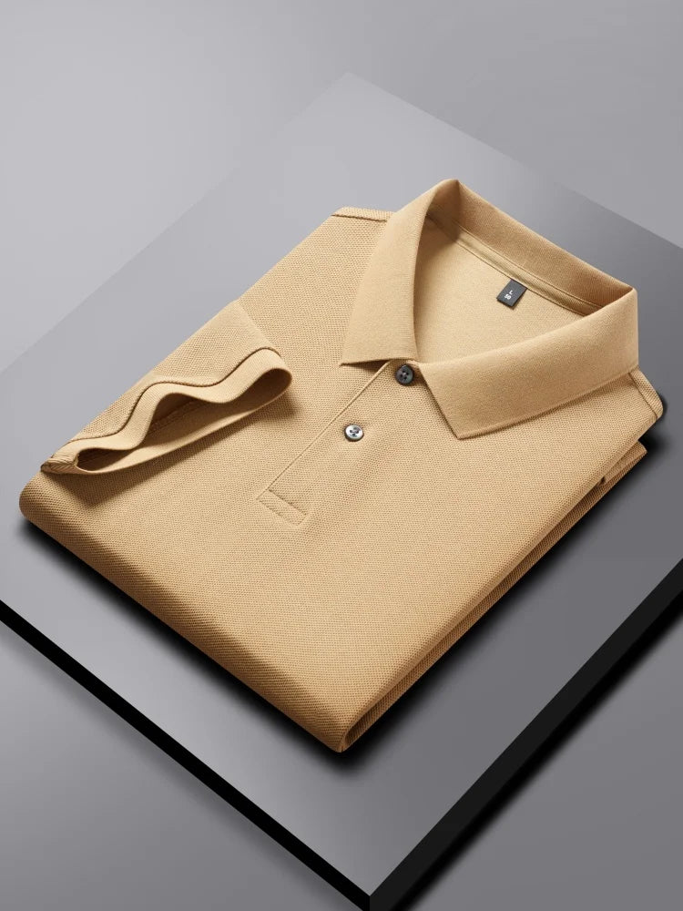 100% Pure Cotton Boutique Short-Sleeved High-End Men's Polo Shirt Summer High-Quality Solid Color Tops Business Casual T-Shirt