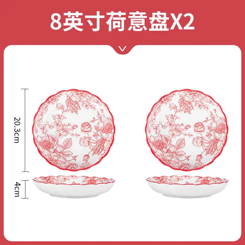 Modern Red Dinner Set Plates Luxury Designer Italian Round Plates Dinner Sets Ceramic Elegant Aparelho De Jantar Kitchen Dishes