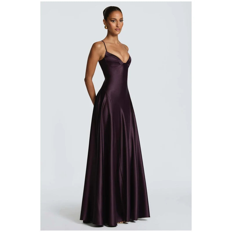 Women Fashion Solid Pleated Halter Dress Waist-cinching Sleeveless Backless Split Maxi Dresses 2026 Sexy Summer Lady Party Gowns