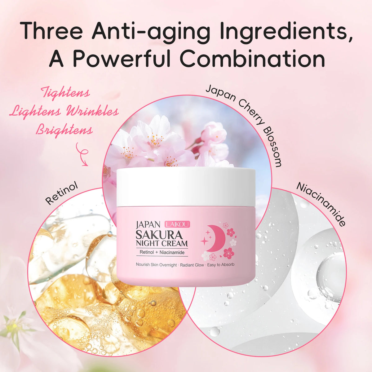 LAIKOU Japan Sakura Day & Night Cream Set 30g*2 Day Hydrating Night Repair Radiant Skin Care Kit
