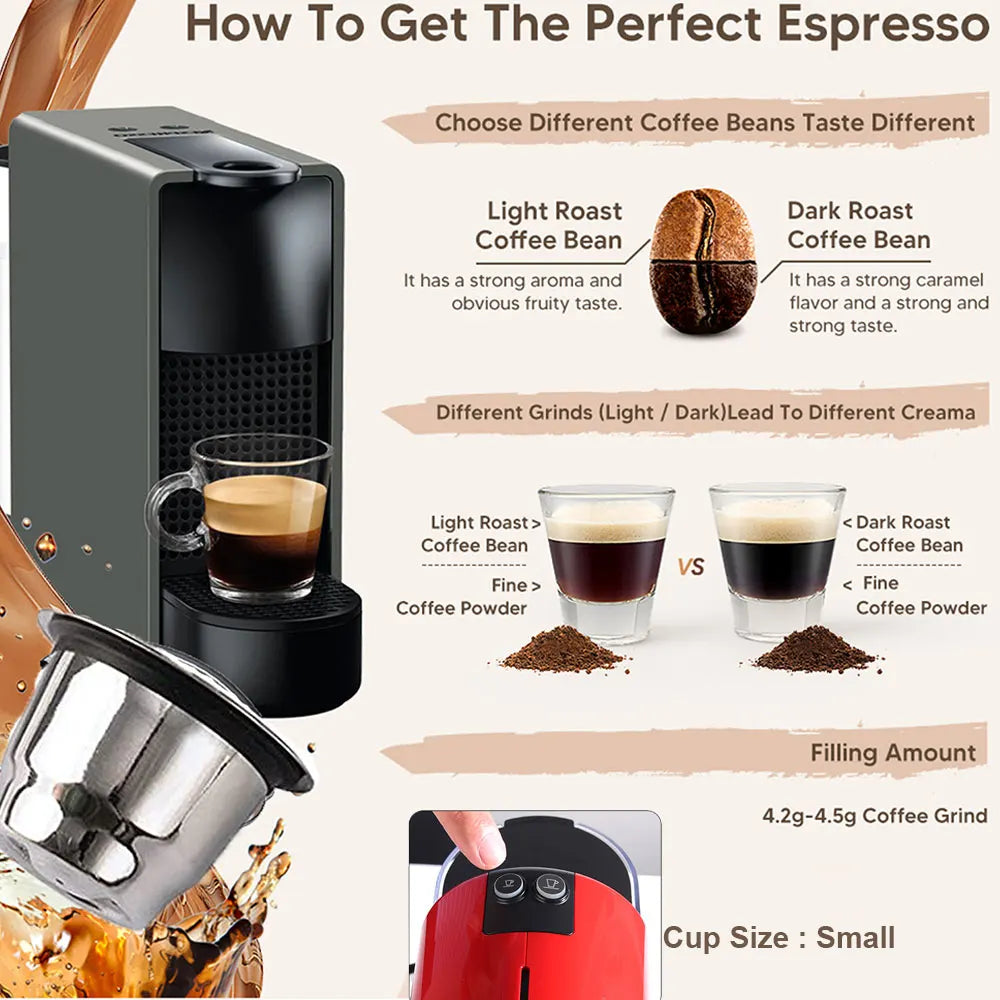 Icafilar Reusable Coffee Capsule Pod for Nespresso Stainless Steel Espresso Crema Coffee Filter Aluminum Foils Lid Tamper Dosing