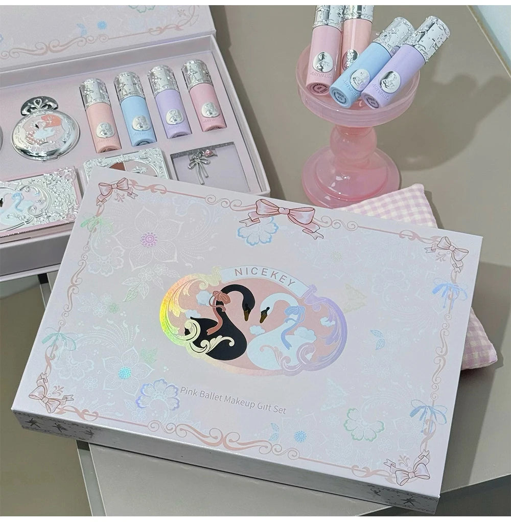 NICEKEY Face Makeup Sets Include 4 Lipgloss,1 Blush,1 Pressed Powder,1 Eyesshadow Palette,1 Contour Palette With Necklace Gift