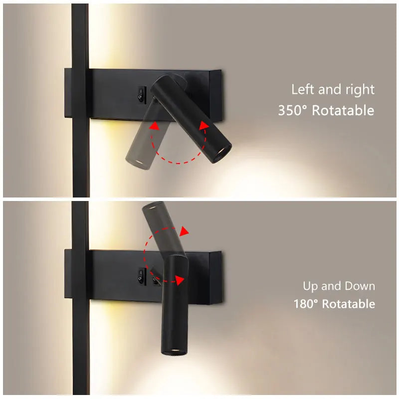 Modern LED Wall Lamps with Switch for Bedroom Indoor LED Wall Lights with 350° Rotatable Spotlight for Kitchen Dinning Room Home