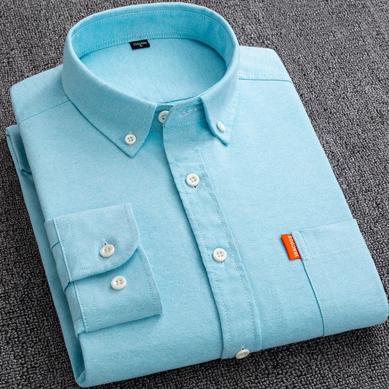 100% Cotton Men's Oxford Shirts Long Sleeve Solid Color Turn Down Collar Regular Fit Daily Men Clothing Button-down White Shirt