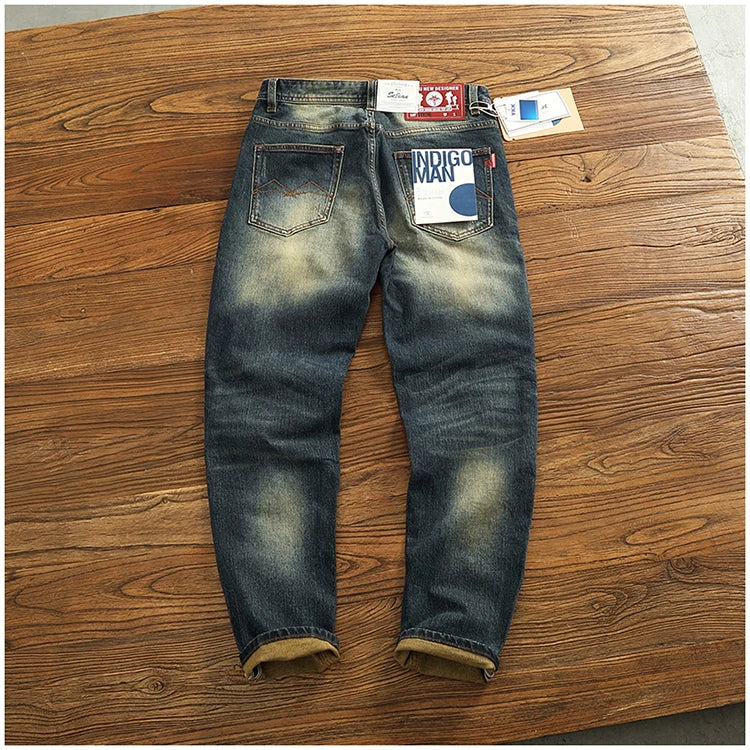 2025 Spring and Autumn New American Retro Heavyweight Denim Jeans Men's High Street 94.2% Cotton Washed Straight Casual Pants