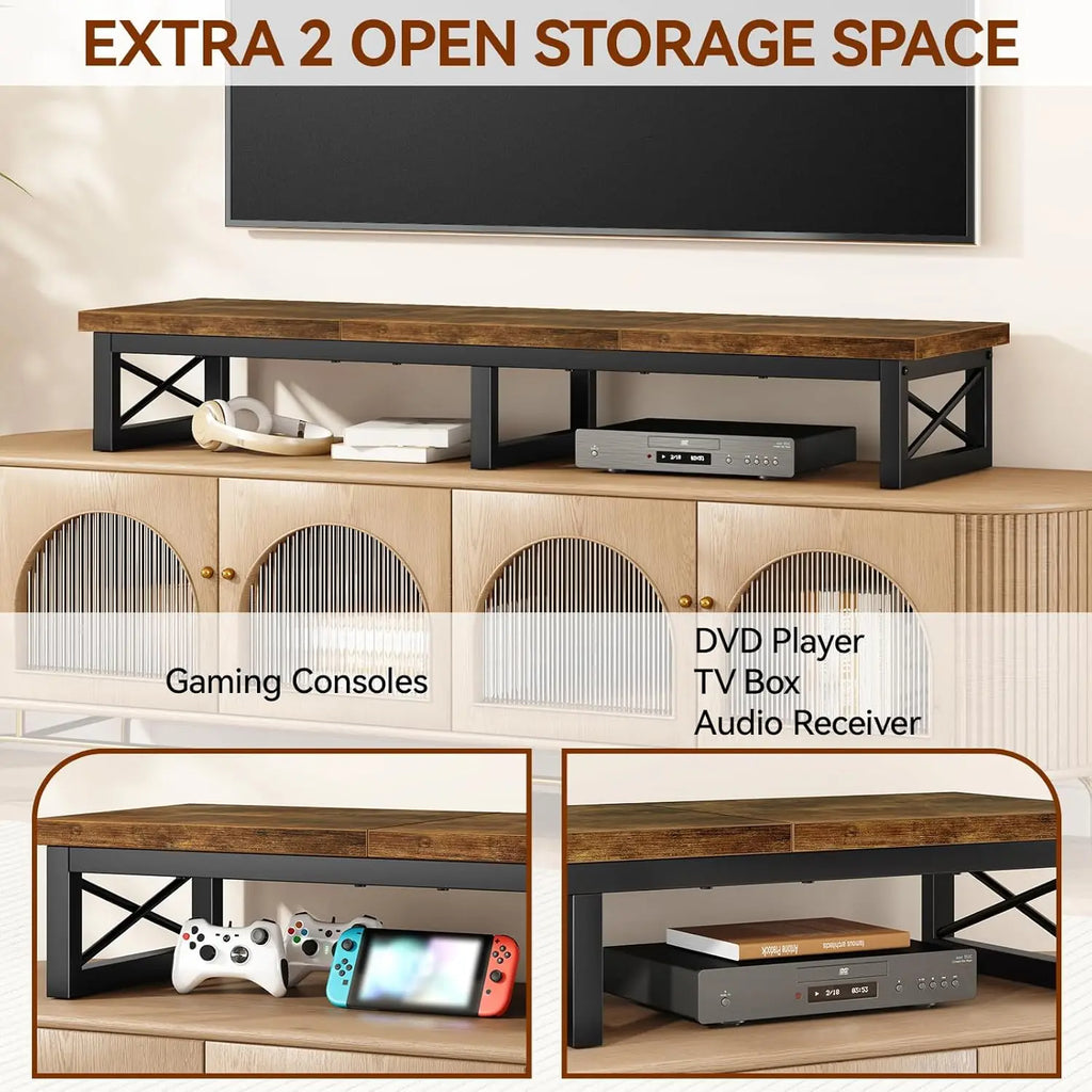 45" Large TV Riser for 32-60 inch TV,Tabletop Short TV Stand with Storage and Steel Legs,Dual Screen Office Desk,Stand R