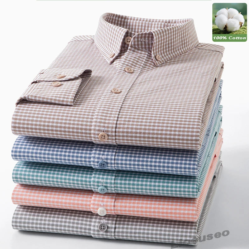 New 100% Pure Cotton Striped Shirt For Men's Long Sleeve Casual Regular Fit Soft Comfortable Business Social Shirts Men Clothing