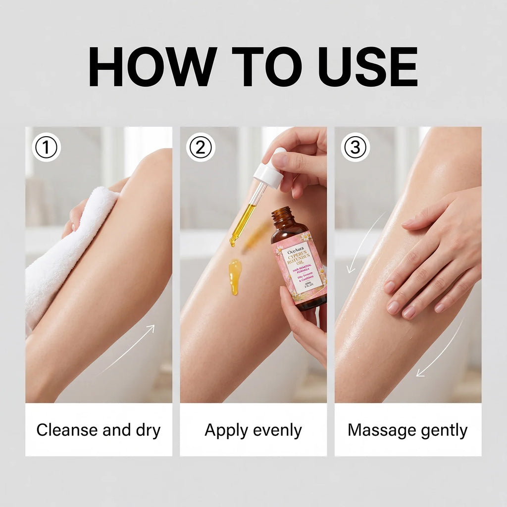 OceAura Cyperus Rotundus Oil Hair Removal Minimizing Oil After Shave Smoothing Hydrating Body Care Armpit Leg Arm 60ml