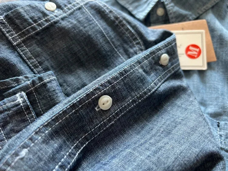 Japan Retro Bamboo Yarn Denim Casual Shirt Cool Hong Kong Style Long Sleeve Loose Spring Autumn 100% Cotton Washed Workwear Tops