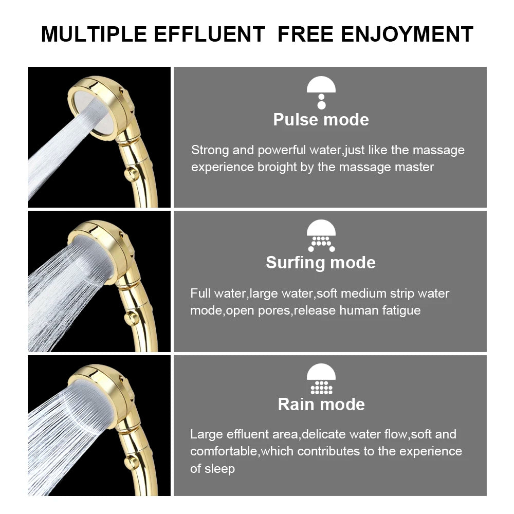 3 Modes Shower Head Set With Hose and Holder High Pressure Water Saving One Key Stop Waterfall Showerheads Bathroom Accessories