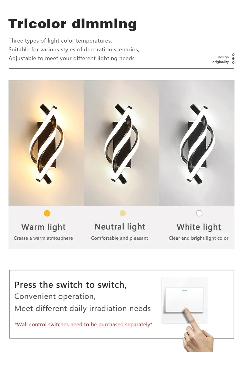 Modern LED Wall Lamp Home Line Decoration Wall Lamp Living Room Background Wall Bedroom Headboard Black White Lighting Lustre