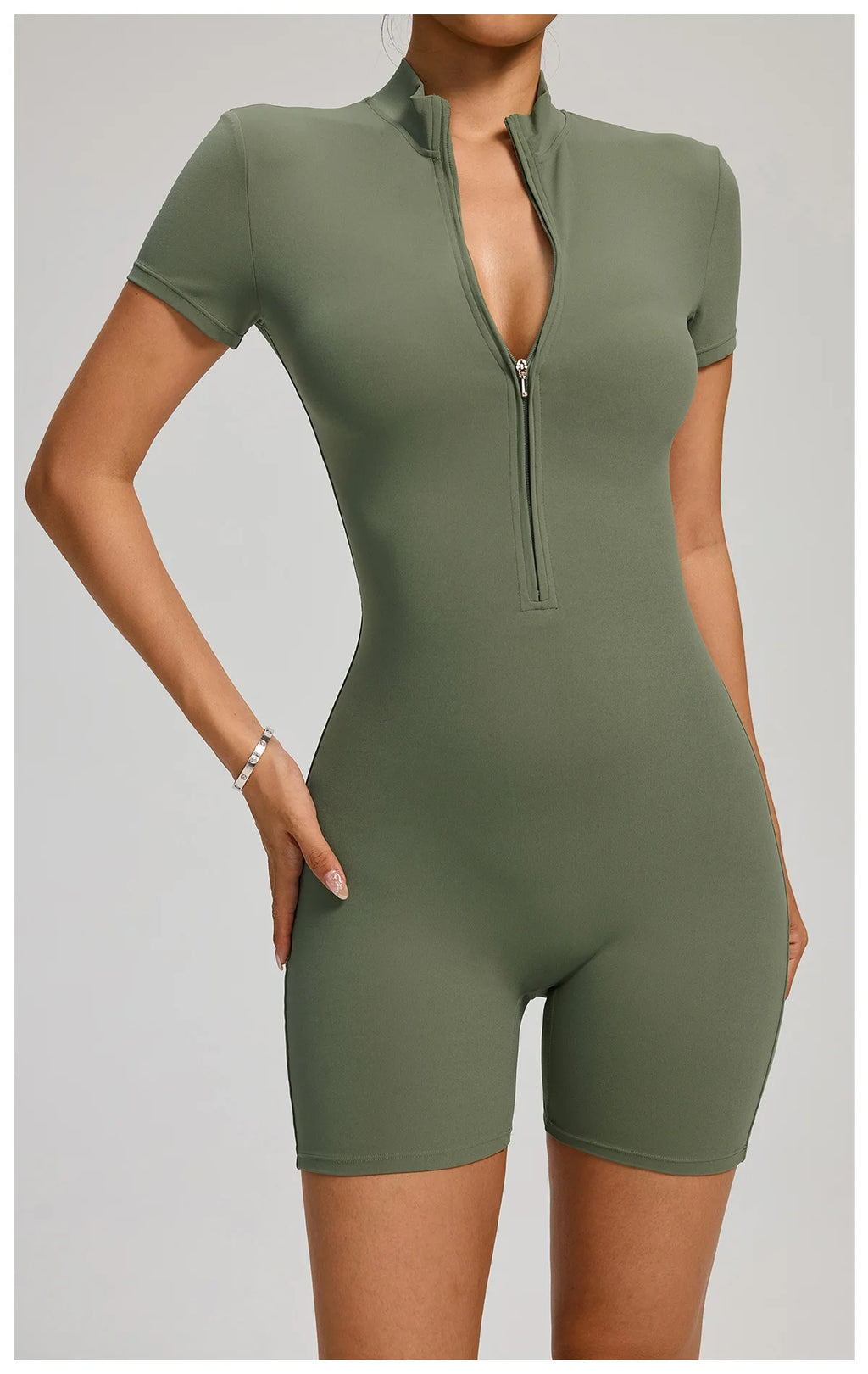 SOISOU Zipper Jumpsuit Women Short Sleeves Clothing Sportswear Woman Gym Yoga Sport Sets Nylon Workout Sets Women Tracksuit
