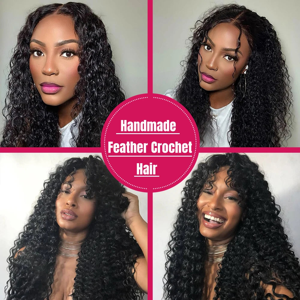 Miracle Knots Crochet Human Hair Deep Wave Pre-Separated Boho Braids Feather Crochet Human Hair 100% Burmese Curly Crochet Hair