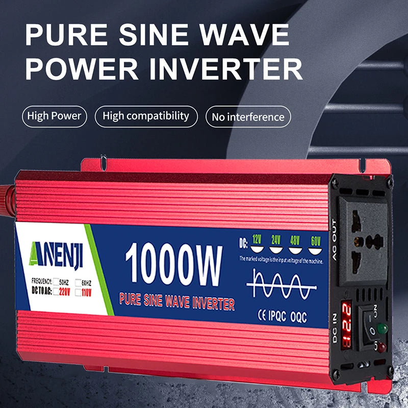  Car Inverter 1000W 1600W 2200W 3000W Pure Sine Wave DC 12V to AC 110V 60Hz Power Transformer Voltage Portable DC/AC Converter