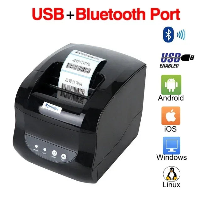 Xprinter 365B Label Printer Thermal Barcode Receipt Printer Sticker Printer 20-80mm Paper in Supermaket For Windows/Linux