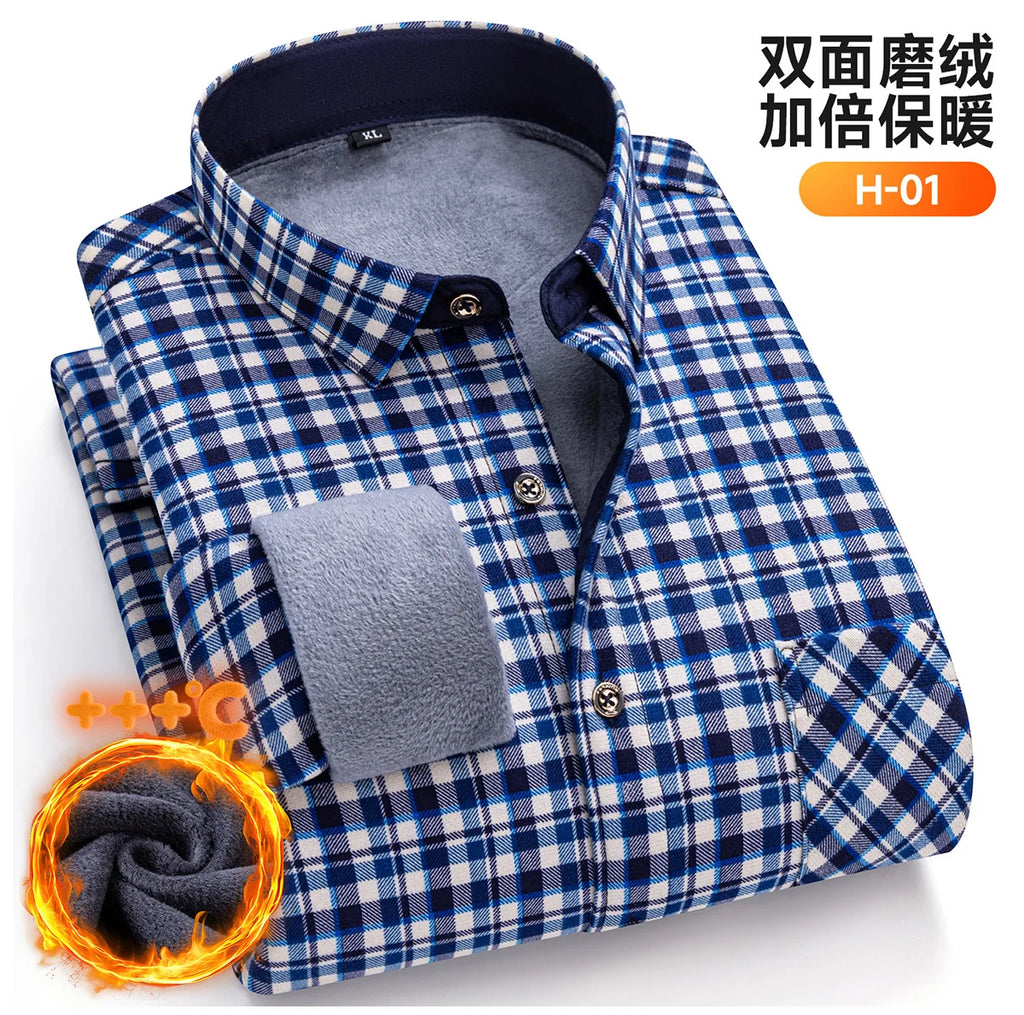 Plus Size 8XL 7XL 6XL Men's Thickene Shirt Long Sleeve Fleece Warm Winter Autumn Casual Soft Print Daily Thermal Male Clothing