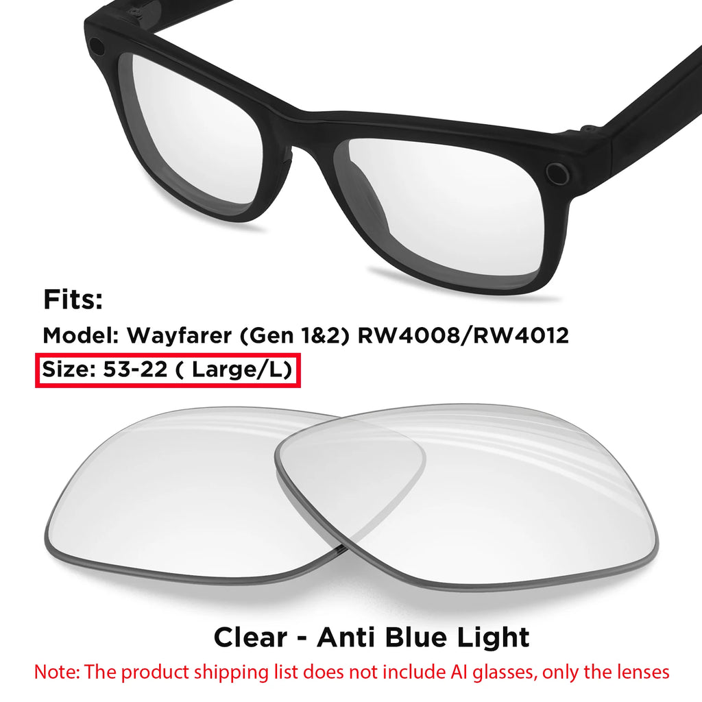 Photochromic & Polarized Replacement Lenses For Ray-Ban Meta Wayfarer RW4006 / RW4008 / RW4012 Gen1/2 AI Smart Glasses Lens