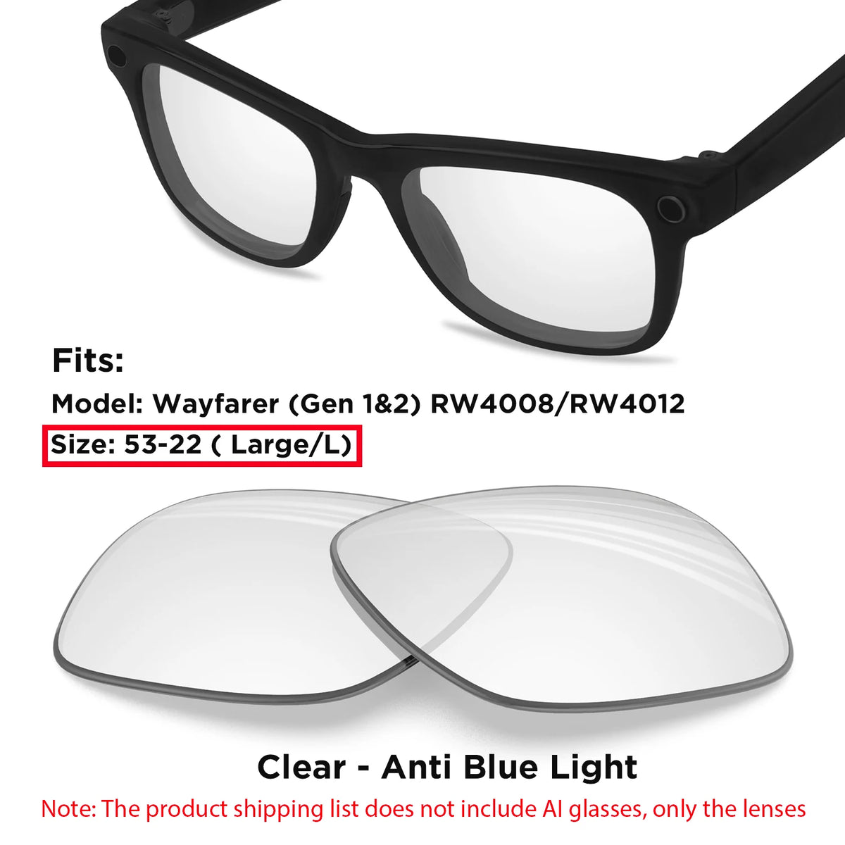 Photochromic & Polarized Replacement Lenses For Ray-Ban Meta Wayfarer RW4006 / RW4008 / RW4012 Gen1/2 AI Smart Glasses Lens