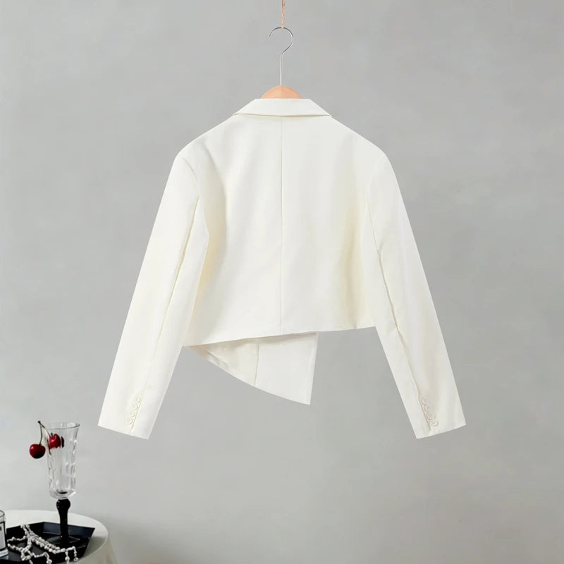 Solid Women Officewear Lapel Pockets Long Sleeve One Button Cinched Waist And Wide Leg Pant Fashion Lady Streetwear Commute 2026