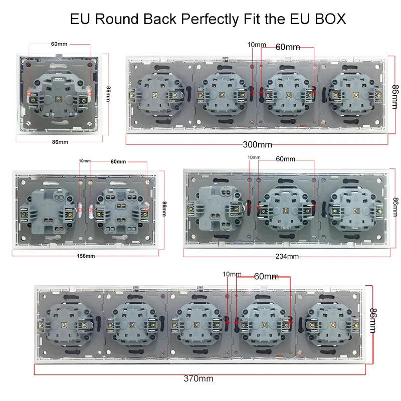 Euro USB Type-C Socket Black Matte Metal Panel Double Triple Electrical Wall SocketS EU Type A+C Outlet with Cap Cover Round Box