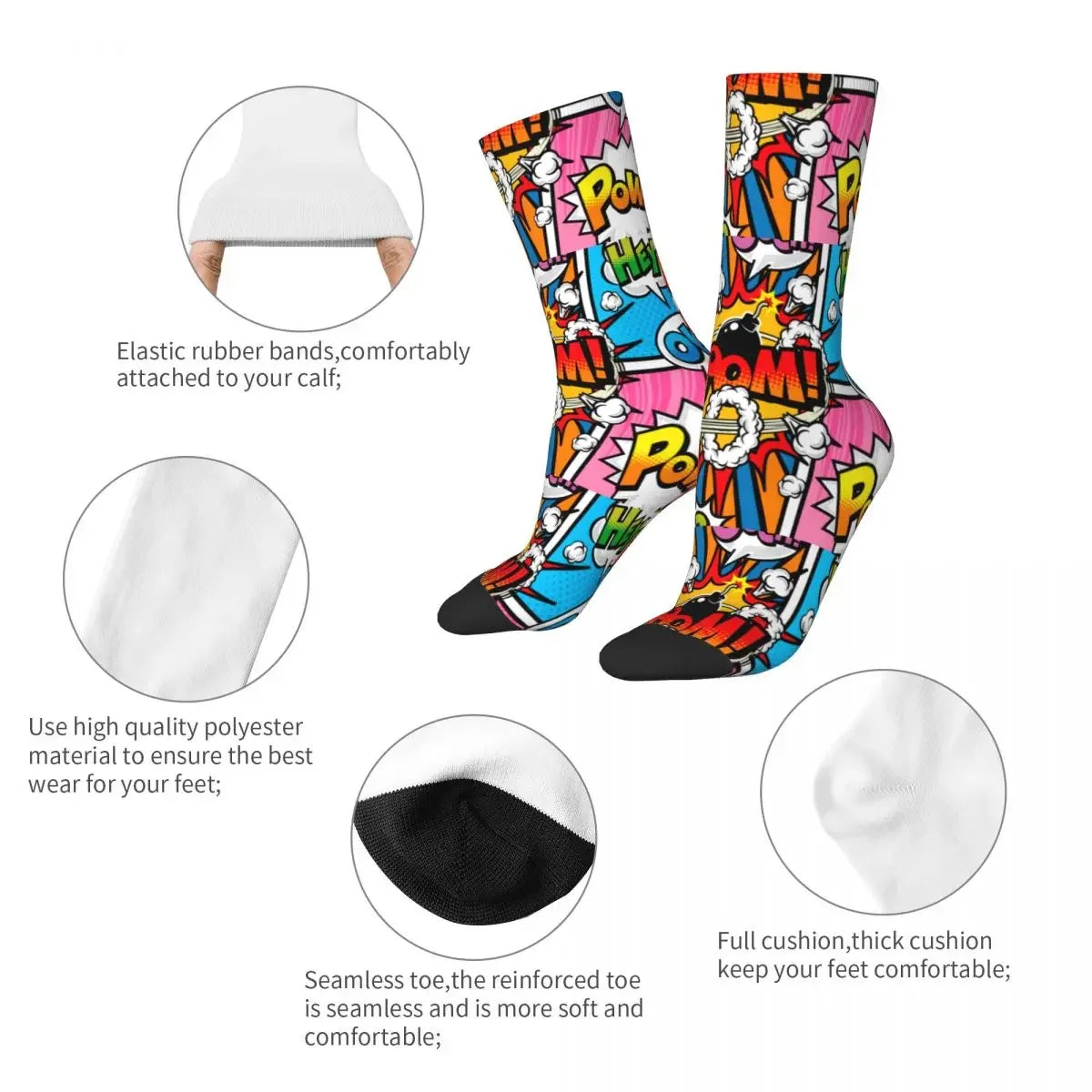 Autumn Winter Hip-hop Men's Women's Superheroes Comic Book Collection Pop Art Quotes Socks Breathable Basketball Socks