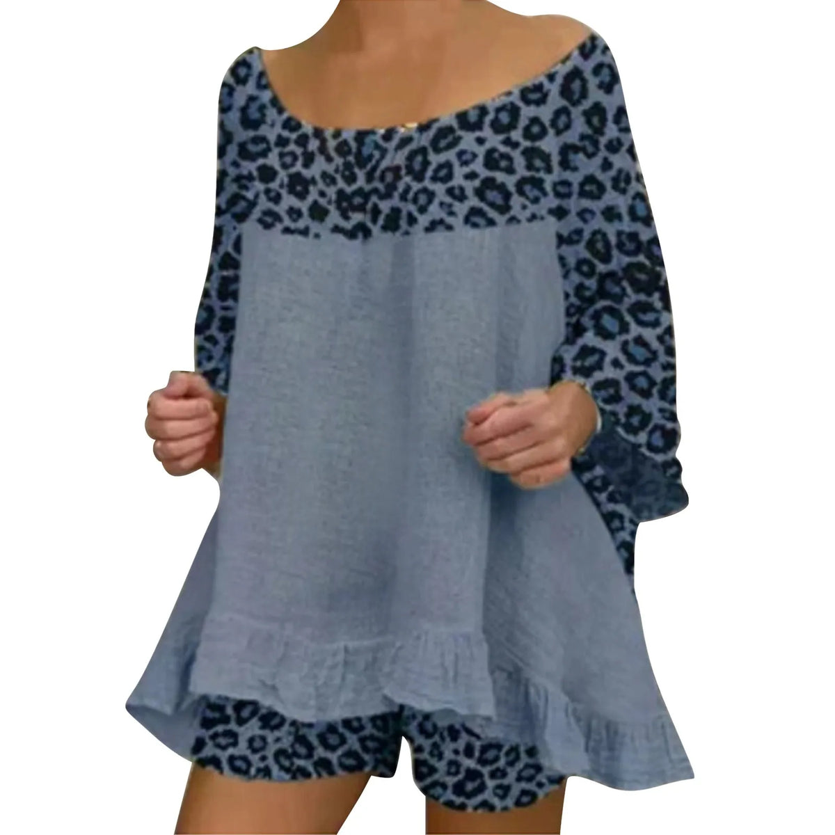 Women'S European And Fashion Leopard Print Stitching Loose Large Size Cotton And Linen Suit Ladies Board Shorts for Swimming