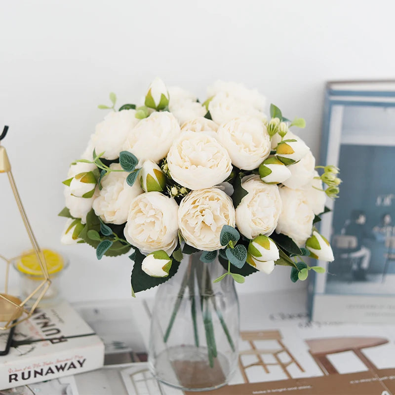 Peony Artificial Flower Exquisite Wedding Bridal Party Bouquets Home Vase Accessories Fake Christmas Table Garden Backdrop Decor