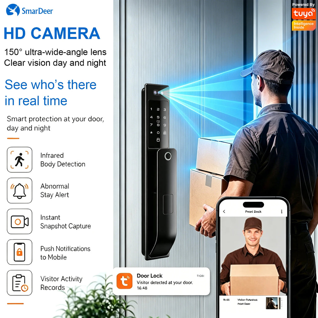 3D Face & Palm Vein Smart Door Lock, IP66 Waterproof Dual Biometric Lock, Fits Euro 6068/6085/5572 & Israel 6590 Lock Bodies