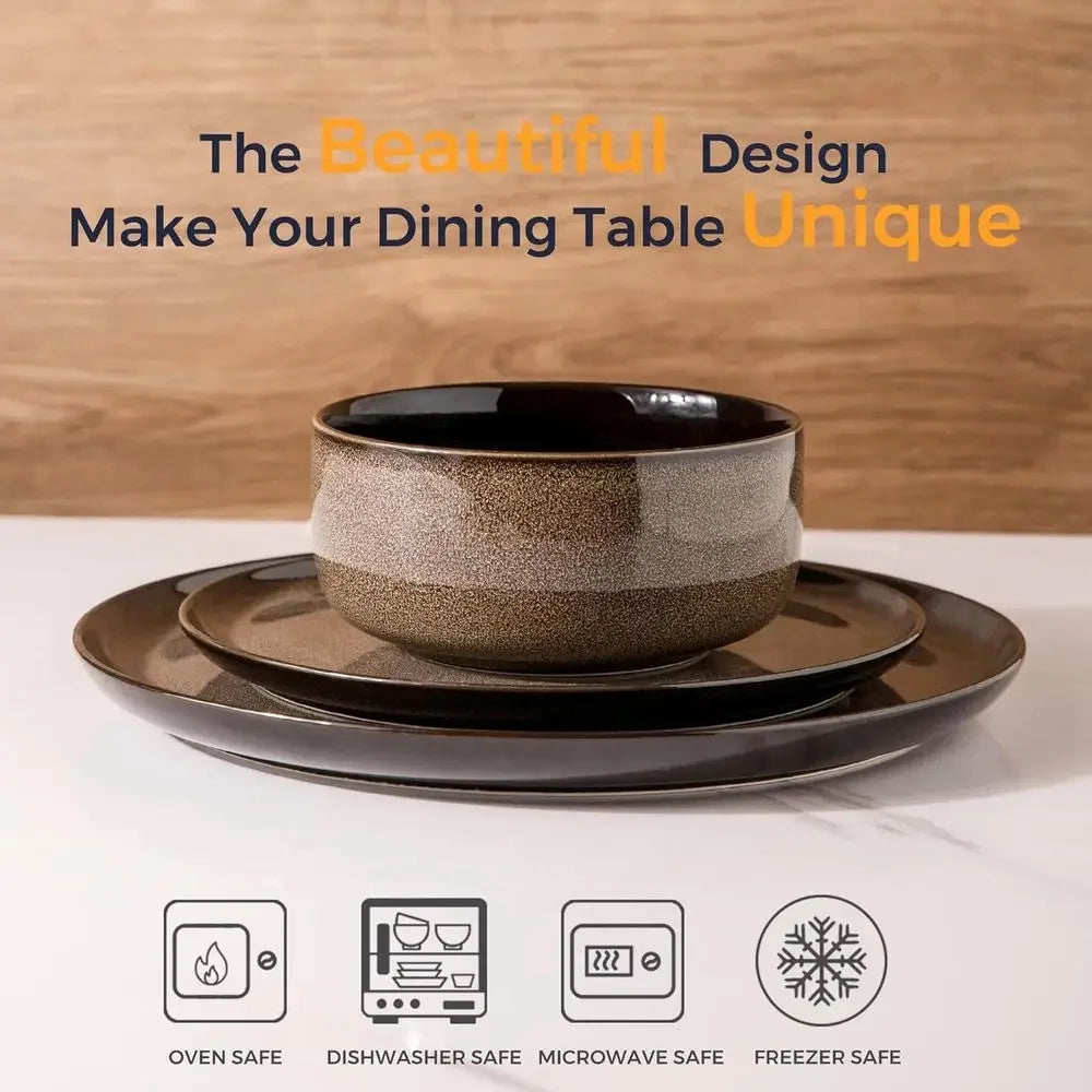 Ceic Dinnerware Sets or 8,Plates and Bowls Sets,Reactive Glaze Dishes Set,Highly Chip and Crack Resistant | Dishwasher & Microwa