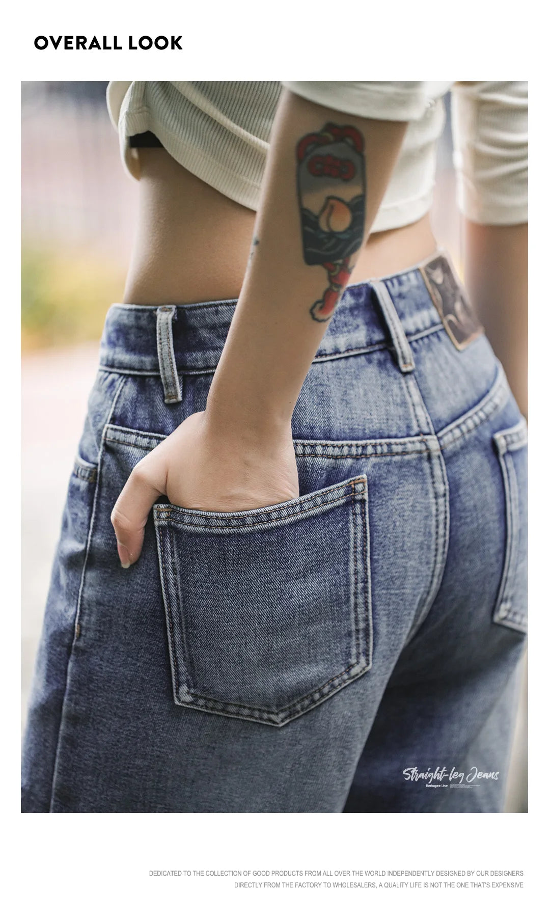 Maden Women's Vintage Low Waist Denim Jeans Heavyweight Washed Casual Long Pants with YKK Zipper for Spring and Autumn