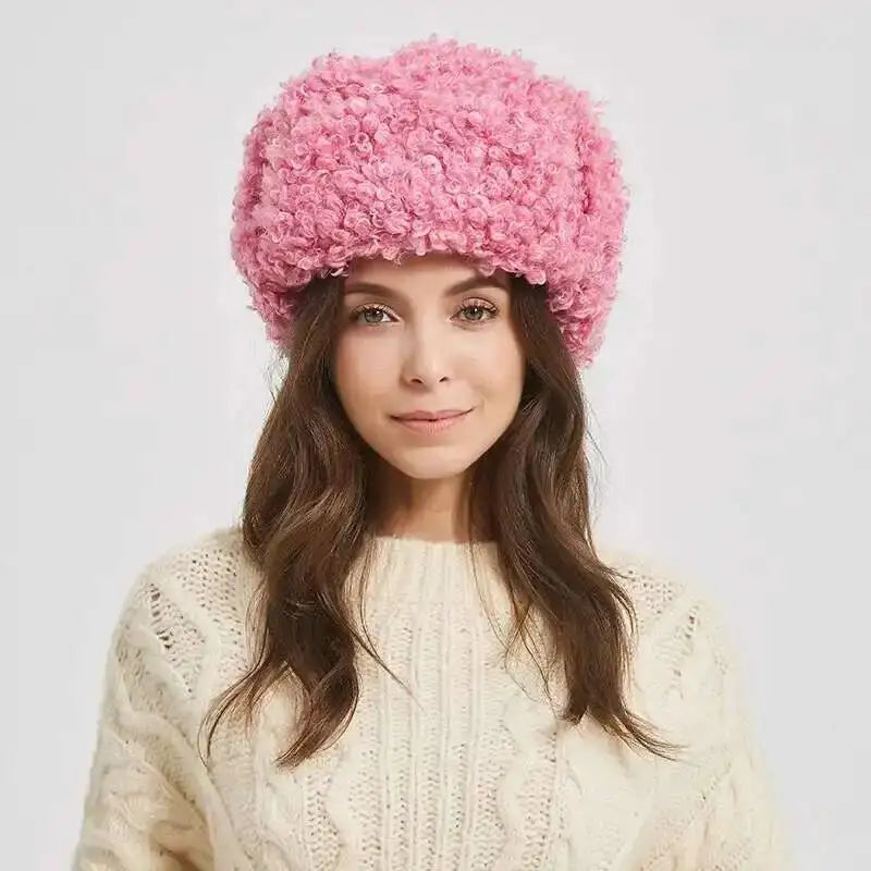 Winter Warm Bomber Hat Women Lamb Wool Faux Fur Hats Outdoor Thicken Earflap Caps Autumn Winter Ear Protect Ski Hat