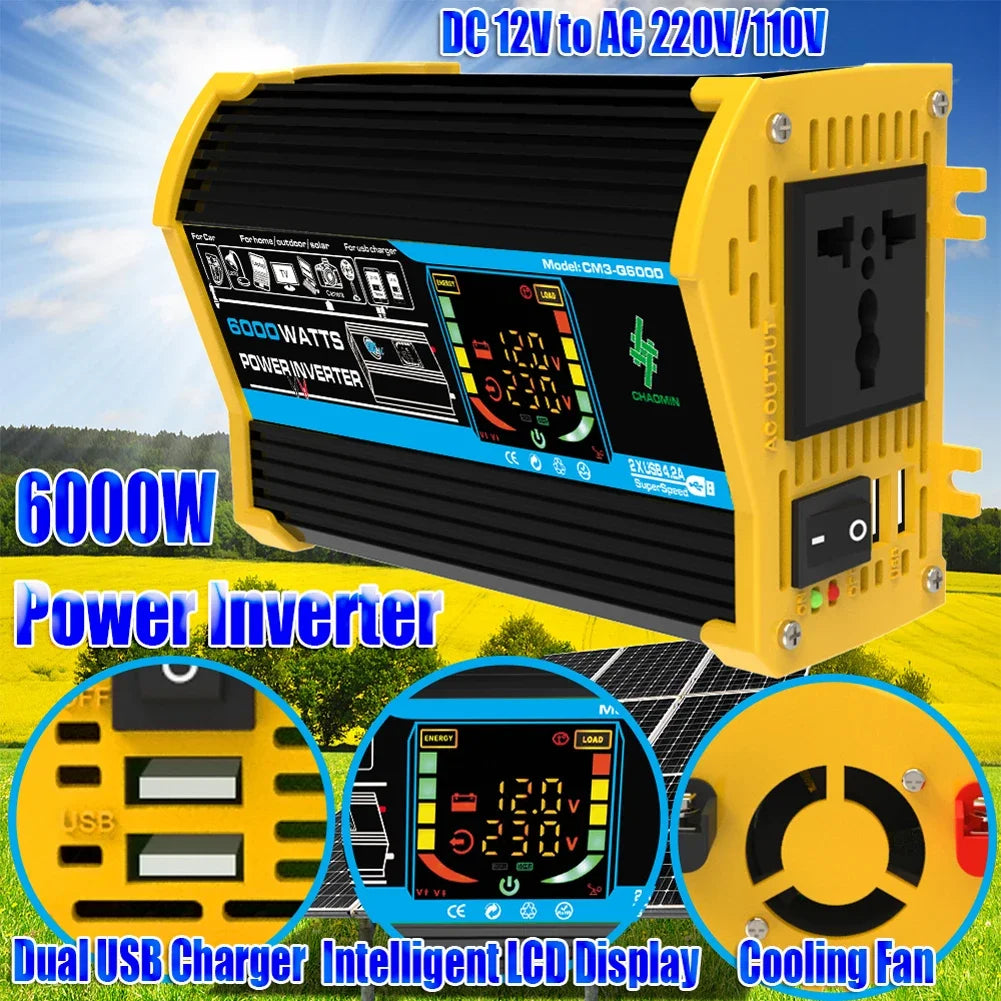 4000/6000W Inverter 12v 220v 110v Modified Sine Wave Car Power Inverter Transformer Convert LCD Display Vehicle Inverter 2USB