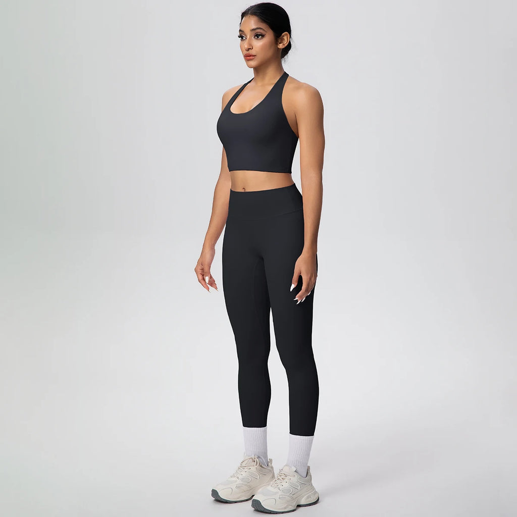 2PCS/set Yoga Set for Woman's Sexy Backless Halter Bra Sports Top Quick Drying Legging Summer Gym Fitness Pants Yoga Set