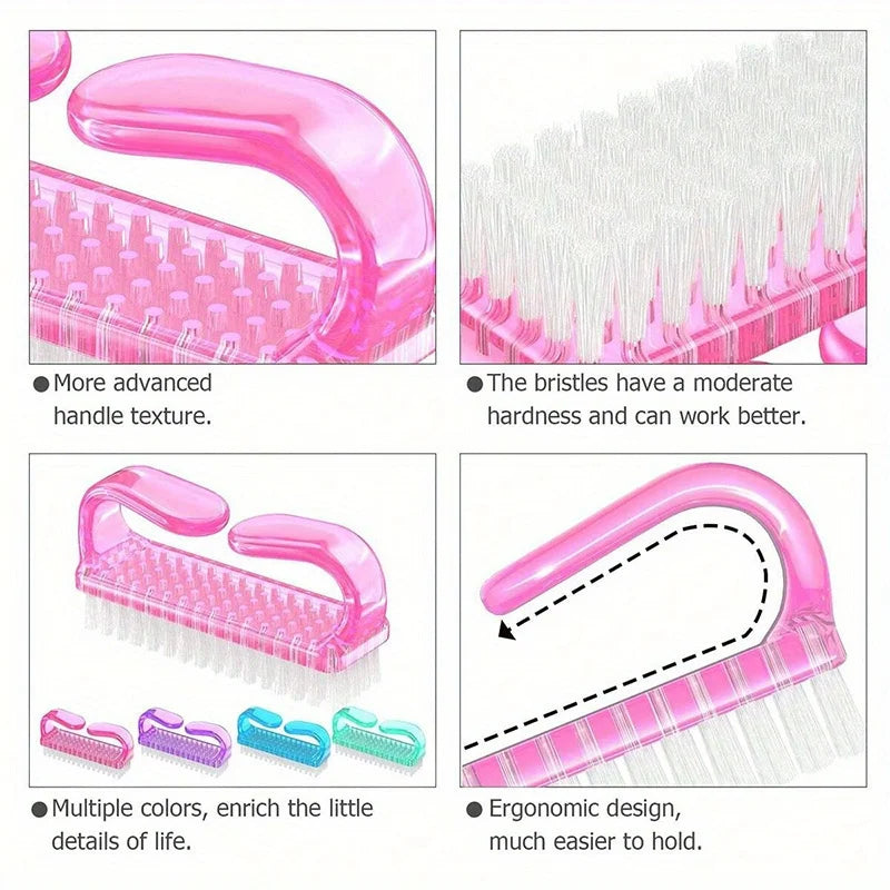 4pcs Nail Cleaning Brush, Plastic Dust Removal Brush, Nail Art Tools, Random Color, Portable, Multi-functional Cleaning Brush.
