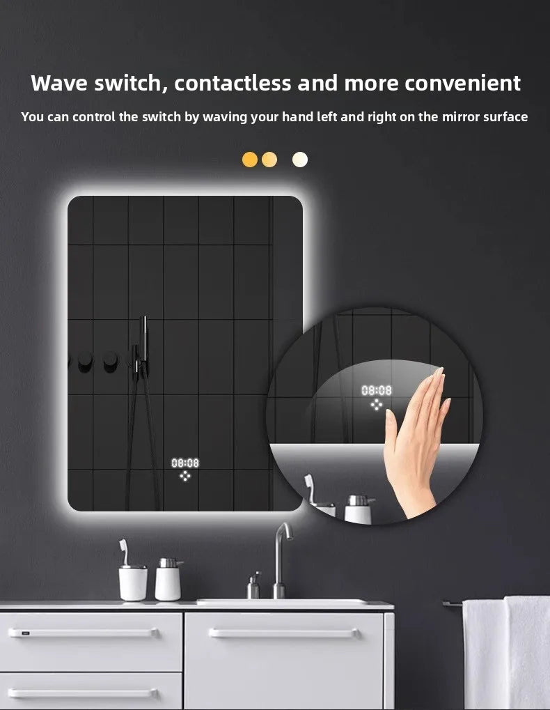 Toilet Intelligent Makeup Mirror Touch Screen LED Bathroom Mirrors High Definition Anti Fog Wall Mounted Lighted Espejos De Baño