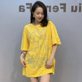 Loose Oversized T Shirt Women Rhinestones Cartoon Pattern Short Sleeve O Neck Pullovers Tops Tee Female Женская Одежда Plus Size