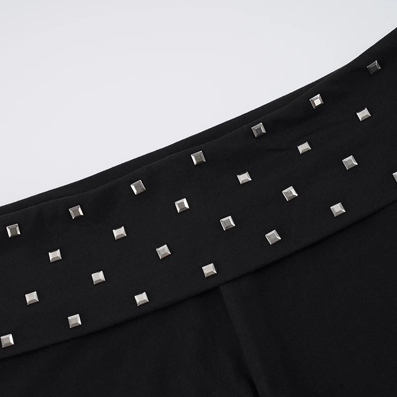 SUCHCUTE Y2k Square Rivet Low-Rise Knit Shorts Pants Streetwear Slim Elastic Shorts Bottoms All Match Casual Loungewear Summer