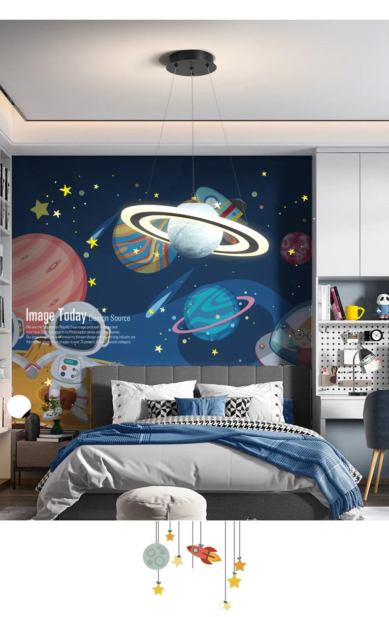 Saturn Pendant Lights for Children Bedroom Modern Led Hanging Lamp Planet Decoration Kids Lighting Ceiling Chandeliers Modern