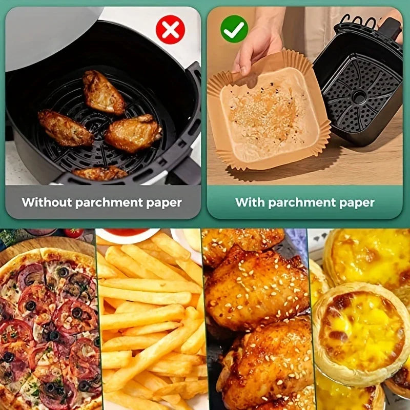 50/100PCS Air Fryer Special Paper Tray Household High Temperature Resistant Oil Absorbing Paper Pad Square Baking Paper Kitchen