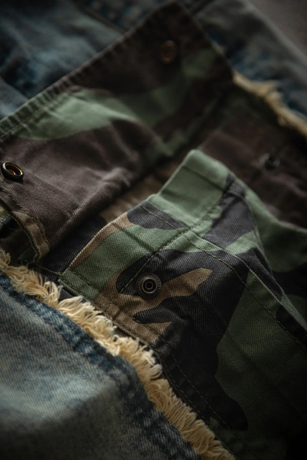 Summer New American Retro Camouflage Patch Pocket Denim Shorts Men's Fashion 88% Cotton Washed Old Straight Casual 5-point Pants