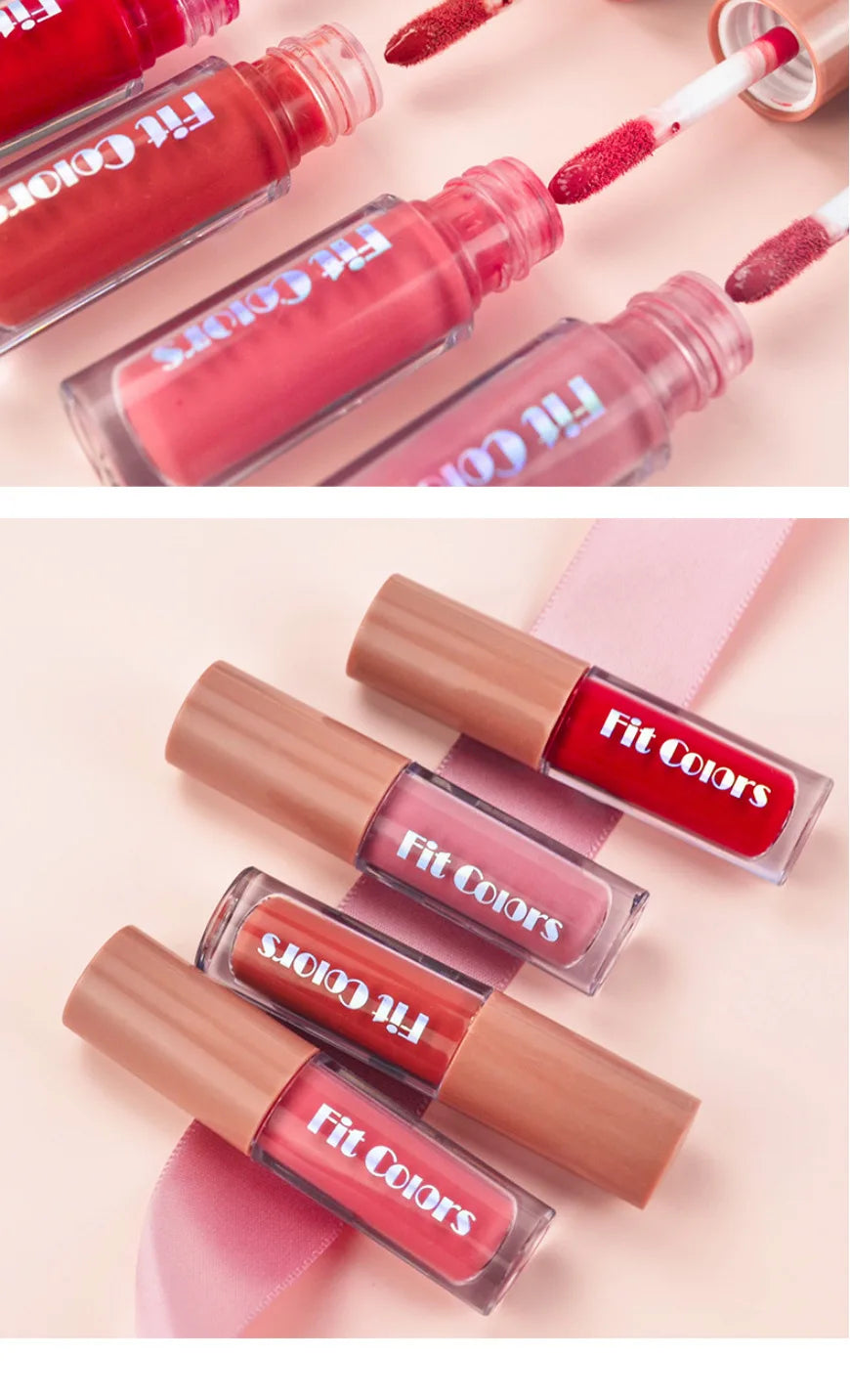 Fit Colors 4-Piece Velvet Lip Gloss Set - Non-Transfer Matte Diamond Finish Long-Lasting Waterproof Lip Gloss Collection