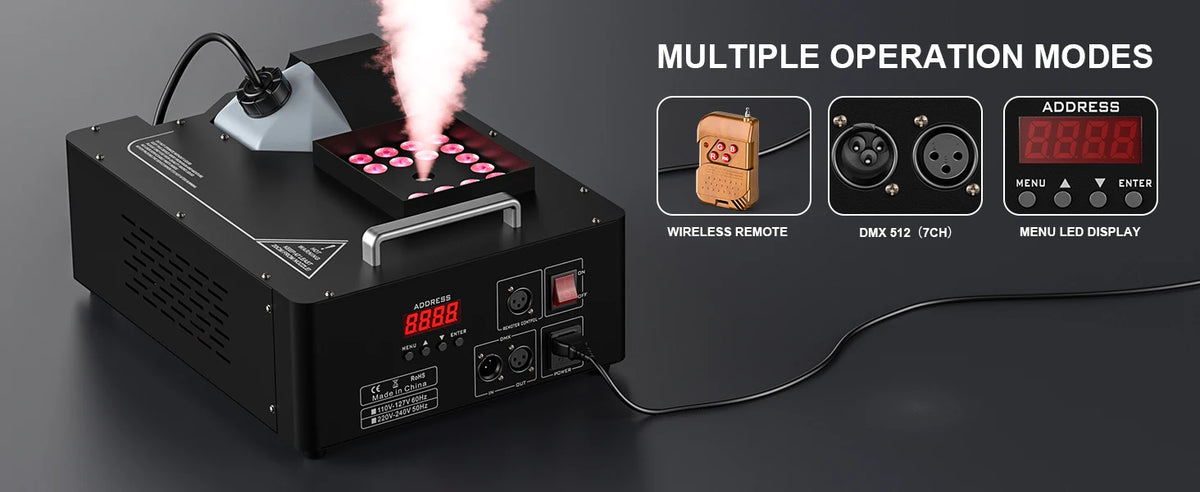 Yiflamefly 1500W Smoke Machine With 24RGB LEDs Vertical Fog Machine Stage Lighting  Spray Fogger For DJ Show Weeding Party Show