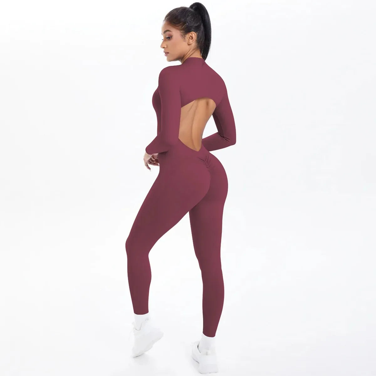 Women's Seamless Yoga Jumpsuits Sports Fitness Zipper Open Back Breathable One-Piece Bodysuits for Gym Running Fitness Workout