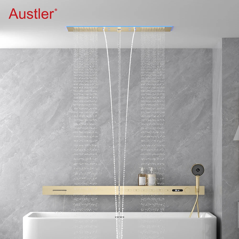 2026 Music Shower Head LED 1400mm Shower Body Waterfall Rainfall Thermostatic Bathroom Shower Set