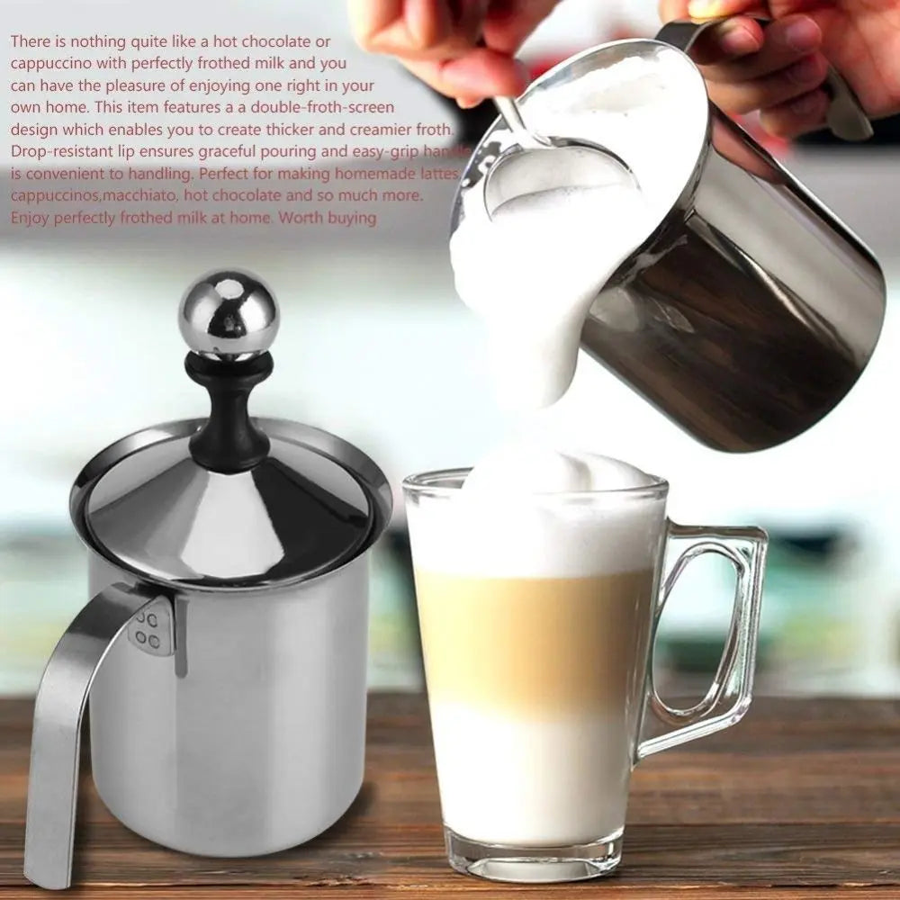 Double Mesh Stainless Steel Milk Frother Professional Modern Simplicity Manual Milk Frother Handheld Design