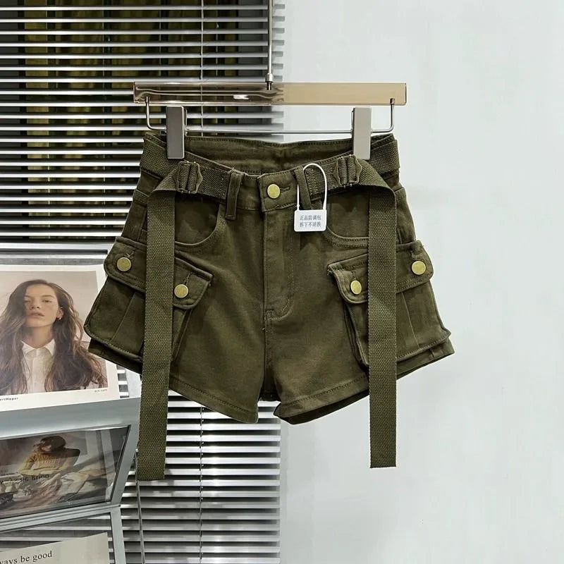 Large Pocket Denim Shorts Women Stretch Slim Fit High Waist Sexy Butt Lifting Hot Pants Summer Fashion Babes Casual Y2k Clothes