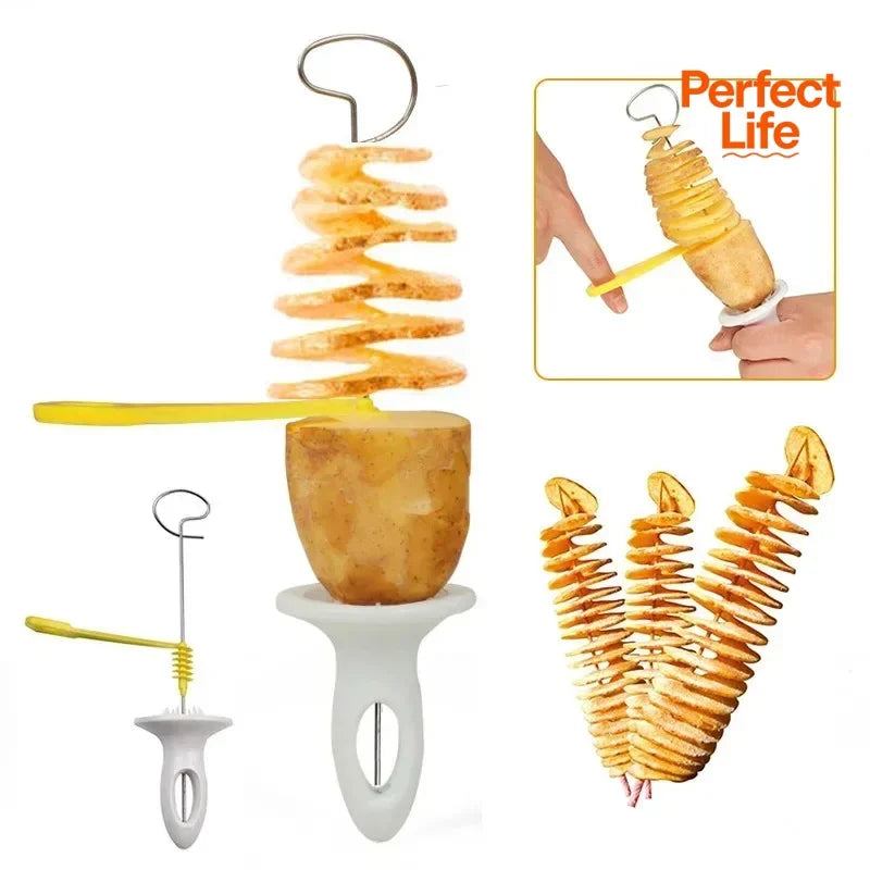 1Set Stainless Steel Plastic Rotate Potato Slicer Twisted Potato Spiral Slice Cutter Creative Vegetable Tool Kitchen Gadgets