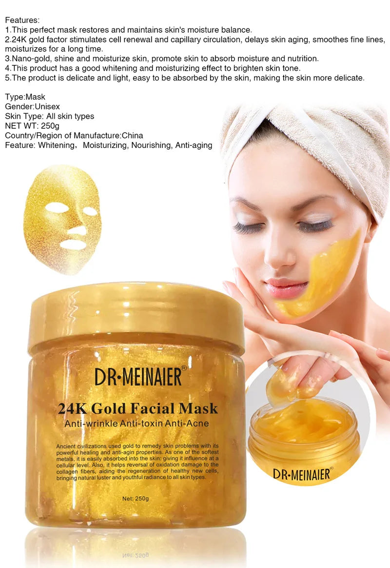 250g 24K Gold Collagen Repair Sleeping Facial Mask for Firming, Hydration, and Moisturizing Face Cream Apply-on Mask Skincare